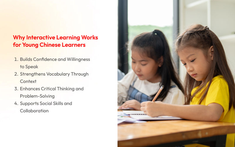 Infographic explaining why interactive learning works for young Chinese learners