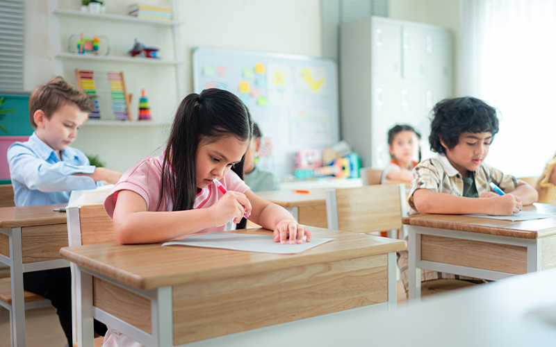 Students learn and study in a classroom of school